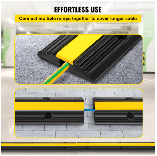 Protecteur De Câbles Au Sol 2 M – Couvre-Câble Robuste En PVC Flexible Noir/Jaune, Canal 1,4 X 0,7 Cm, Bande Avertissement Jaune Pour Bureau, Maison, Entrepôt, Événements