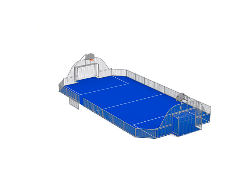 Terrain multisports, structure en acier galvanisé, 29x14 m., but 3x2m Terrain multisports, structure en acier galvanisé, 29x14 m., but 3x2m